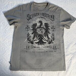 Marc Ecko Black Gray Search & Destroy Cotton Short Sleeve T-Shirt Mens Large EUC
